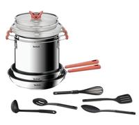 Tefal G721SD74 Opti'Space 13-Piece Pots & Pans Set, Stainless Steel, Stackable, Non-Stick,22cm Pasta Pot, 24 & 28cm Frying Pan +5 Tools