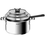 Tefal G7376S Opti'Space 6-Piece Saucepan Set | Saucepan 16 cm (Including Lid) | Cooking Pots 20/24 cm (Including Lid) | Stainless Steel | Thermal Fusion Base | for All Hobs | Induction | Grey