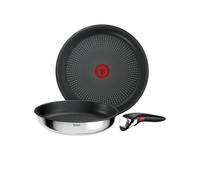 Tefal Ingenio Comfort Max 3-Piece Pan Set, Titanium Non-Stick Coating, Stackable, Space-Saving, Thermal Signal, Suitable for All Hobs, Secure Grip, Effortless Cleaning, Stainless Steel, L966S344