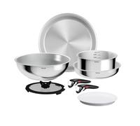 Tefal Ingenio Comfort Max Stainless Steel 8-Piece Cookware Set, Stackable | Removable Handle, Uncoated, Thermal Signal, 24/28 cm Pans, 26 cm Wok, 20 cm Casserole, All Hobs, L968S834