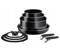 Tefal Ingenio Easy Cook & Clean 10-Piece Saucepan Set, Black, Aluminium, Removable Handle, Non-Stick Coating, 16-28 cm, with 3 Glass Lids