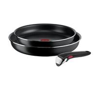 Tefal Ingenio Easy ON 3 Piece Non-Stick Pan Set, 24&28 cm Frying Pans, Bakelite Handle, Easy Cleaning, Heat Indicator, Non-Induction Black, L1599302