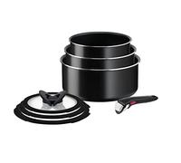 Tefal Ingenio Easy ON 7 Piece Non-Stick Saucepan Set, 16&18&20 cm Saucepans, 16&18&20 cm Glass Lids, Bakelite Removable Handle, Easy Cleaning, Heat Indicator, Black, L1599602