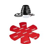 Tefal Ingenio Easy ON Pots & Pans Set, 13 Pieces, Stackable, Removable Handle, Space Saving, Non-Stick, Black, L1599243 & K2203004 Set of 4 Red Pan Protectors
