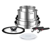 Tefal Ingenio Emotion Stainless Steel 10-Piece Pots and Pans Set | Space-Saving Stackable, Removable Handle Holds 10 kg, Non-Stick Coating, Heat Indicator, Induction, L897SA74