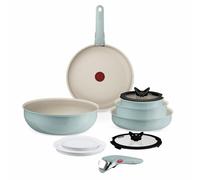 Tefal Ingenio Green 11-Piece Non-Stick Cookware Set - Induction Frying Pans, Wok, Saucepans with Glass Lids, Detachable Handles, Oven Safe, Stackable, Dishwasher Safe, L828SB04