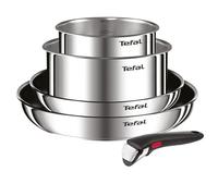 Tefal Ingenio L897S504 Set of 2 Frying Pans 2 Saucepans and Removable Handle, Induction, Stainless Steel, Stackable, Non-Stick Coating, Dishwasher Safe, 5 Year Warranty, Emotion L897S504