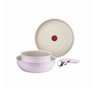 Tefal Ingenio Serenity, 4-Piece Pot and Pan Set, Wok Edition, Non-Stick Coating, Secure Removable Handle, Stackable Design, Pink Clay, L8304S04