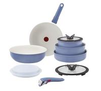 Tefal Ingenio Blue 11-Piece Non-Stick Cookware Set - Induction Frying Pans, Wok, Saucepans with Glass Lids, Detachable Handles, Oven Safe, Stackable, L829SB04