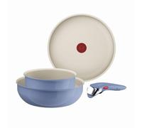 Tefal Ingenio Serenity Blue Non-Stick 4-Piece Cookware Set, Stackable | Detachable Handle Holds 10 kg, Aluminium, Frying Pan, Wok, Saucepan, Induction, Oven Safe, L8294S04