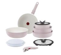Tefal Ingenio Serenity Non-Stick 11-Piece Cookware Set, Pink Clay | Space-Saving Stackable, Detachable Handle, Aluminium, Mineralia Coating, Induction, Oven Safe, L830SB04