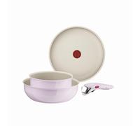 Tefal Ingenio Serenity Non-Stick 4-Piece Pan Set, Wok, Pink Clay | Space-Saving Stackable, Removable Handle, Aluminium, Mineralia Coating, 28 cm Frying Pan, 20 cm Saucepan, L8304S04