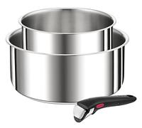 TEFAL Ingenio Set of 3 Saucepans 16/20 cm + Removable Handle, Stackable, Stainless Steel, Induction, Versatility, Space Saving, Preference L9739302, Silver