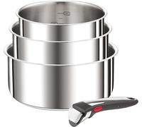 Tefal Ingenio Set of 4 Pieces, 16/18/20 cm Pans + 1 Removable Handle, Induction, Stainless Steel, Stackable, Space Saving, Made in China, Preference On L898S334
