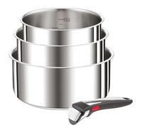 Tefal Ingenio Set of 4 Pieces, 16/18/20 cm Pans + 1 Removable Handle, Induction, Stainless Steel, Stackable, Space Saving, Made in China, Preference On L898S334