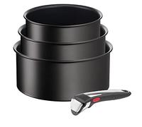 Tefal Ingenio Unlimited ON 4 Piece Non-Stick Induction Saucepan Set, 16&18&20 cm Saucepans, 1 Bakelite Removable Handle, Easy Cleaning, Heat Indicator, Black, L3959443