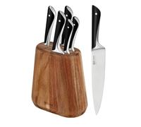 Tefal Jamie Oliver 5-Piece Kitchen Knife Set with Acacia Wood Block | Chef, Bread, Santoku, Utility, Paring Knives, German Stainless Steel Ice-Hardened Blades, K267S556
