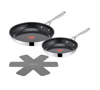 Tefal Jamie Oliver Direct Cook Frying Pan Set 24, 28 cm, Stainless Steel, Ceramic Non-Stick Coating + Pan Protector, H8802S34