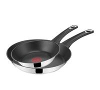 Tefal Jamie Oliver Everyday E3212S55 Set of 2 Stainless Steel Non-Stick Induction 20/26 cm Frying Pans, Even Heat Distribution, Superior Non-Stick Coating, Heat Indicator, Riveted Handle