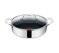Tefal Jamie Oliver Serving Pan with Lid 25 cm Induction Frying Pan Stainless Steel Non-Stick Coating Pans High Rim Oven Safe Riveted Handle E30