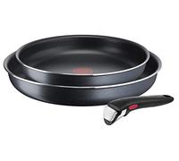 Tefal L15891 Ingenio XL Force 3-Piece Pan Set 24/28 cm + 1 Removable Handle Stackable Non-Stick Coating Thermal Signal Temperature Indicator Grey/Blue