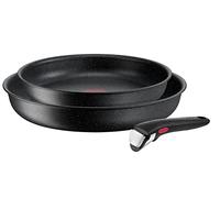 Tefal L39990 Ingenio Black Stone 3-Piece Pan Set | Stackable | Non-Stick Coating | Suitable for Induction Cookers | Thermal Signal Temperature Indicator | Black