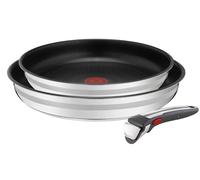 Tefal L97691 Jamie Oliver Ingenio G6 3-Piece Frying Pan Set | Oven-Safe up to 250 °C Without Handle | Thermo-Signal | PFOA-Free | Suitable for All Cookers Including Induction | Stainless Steel/Black