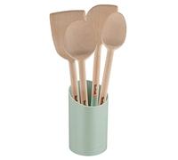 Tefal Natura Kitchen Utensils - 5 Piece Set: Spoon 28 cm, Spoon 29 cm, Blade Spatula 28 cm, Angle Spatula 29 cm and Stand, FSC Certified Wooden Kitchen Utensils, K270S5