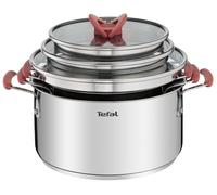 TEFAL OPTI'SPACE COOKWARE SET 6 PCS, STEWPOTS WITH GLASS LIDS, POTS, INDUCTION