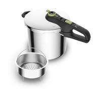 Tefal P2584402 Secure Trendy Pressure Cooker 8 L with Basket | 2-Level Cooking Regulator: Intensive Level 117 °C, Gentle Level 112 °C | Induction Capsule Base | for All Hobs | Stainless Steel/Black
