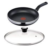 Tefal Resist 24cm Frypan with Compatible Transparent Glass Lid Bundle Black New