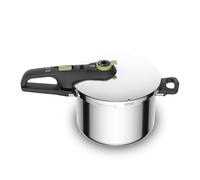 Tefal Secure Trendy P2580702 Pressure Cooker 6 L with Basket 2-Stage Cooker Intensive Level 117 °C, Gentle Level 112 °C Induction Capsule Base Suitable for All Hob Types Stainless Steel / Black / Green