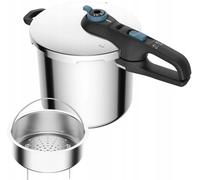 TEFAL SECURE TRENDY PRESSURE COOKER 8L WITH STEAM BASKET, STAINLESS STEEL, NEW