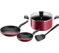 Tefal Set of 5 Frying Pans 20/24 cm + 24 cm Saucepan + Lid + Spatula, No Induction, Non-Stick Coating, Thermo-Signal Heat Indicator, Ergonomic Handle, Super Cook B460S584