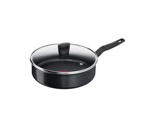 Tefal Start'Easy C26732 Sauté Pan with Cover 24 cm Aluminium Titanium Non-Stick Coating Thermo-Signal Technology Thermo-Fusion Base for All Hob Types Includes Induction Black