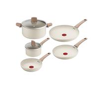 Tefal Stone White, 7-Piece Cookware Set, Frying Pans 20/24/28 cm, Saucepans with Lids 16/24 cm, Fixed Handle, Non-Stick Coating, 100% Recycled Aluminium Body, Temperature Indicator, G199S544