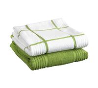 Tefal T-FAL Textiles 2-Pack Parquet Design 100-Percent Cotton Kitchen Dish Towel, Green, Solid/Check-2 Pack