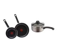 Tefal Taste Twin Pack, Aluminium Frying Pans, Pan Set, Pans 20 cm and 28 cm Diameter & Judge Everyday JDAY026 Non-Stick Saucepan, 20cm 2.4L with Vented Glass Lid and Stay Cool Handle