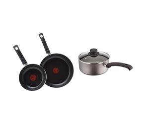 Tefal Taste Twin Pack, Aluminium Frying Pans, Pan Set, Pans 20 cm and 28 cm Diameter & Judge Everyday JDAY026 Non-Stick Saucepan, 20cm 2.4L with Vented Glass Lid and Stay Cool Handle