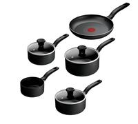 Tefal Titanium Essential 5pc Set: Saucepan 16/18/20 cm + Lids, Milkpan 14cm & Frying pan 24 cm, Non-Stick Coating, Metal Safe, All Hobs Compatible