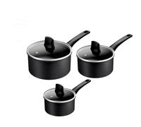 Tefal Titanium Stone Induction Non-Stick 3pc Set: Saucepan 16/18/20cm + 3 Matching lids, High-Performance Non-Stick Coating, Metal Safe, All Hobs Inc