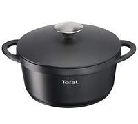 TEFAL TRATTORIA E21844 Casserole Dish 20 cm Cast Aluminium Cast Lid Non-Stick Coating Good Heat Retention Casserole Dishes Silicone Handle Protection Stewing Pot Suitable for Induction Cookers Black