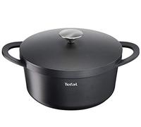 TEFAL TRATTORIA E21846 Stewpot 24 cm | Cast Aluminum | Cast Lid | Non-Stick Coating | Good Heat Retention | Stews | Silicone Grip Protection | Stewing Pot | Induction Suitable, Black