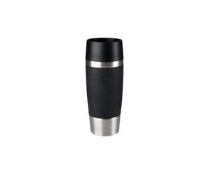 Tefal Travel Mug 0.36L, Black Silicone Sleeve, 100% Leak-Proof Thermal Mug, Double-Walled Vacuum Insulation, Hot & Cold Drinks, 360° Drinking, Easy to Open, Dishwasher-Safe, 5-Year Guarantee, K3081114