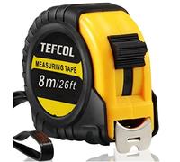 TEFCOL Retractable Tape Measure 8m 26Ft, Heavy Duty Nylon Coated Measuring Tape, Imperial and Metric Measurement with Metal Belt Clip (Black Yellow)
