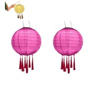 Tefexer 12 Inch Solar Powered Lanterns 2 Pcs LED Garden Decorative Light Round Paper Lanterns with Tassels for Garden Deco, Night Parties, Garden, Family Celebrations