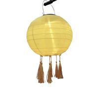 Tefexer 12 Inch Solar Powered Lanterns LED Garden Decorative Light Round Paper Lantern with Tassels for Night Parties, Family Celebrations