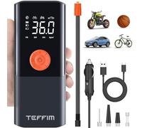 Teffim Portable Tyre Inflator Air Compressor - Car Tyre Pump Car Air Compressor with Digital Pressure Gauge - 150 PSI - Motorcycle, Electric Bike, and Bicycle Pump with LED Light (Black)