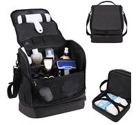 TEFGTER Dog&Cat Grooming Supplies Bag, Adjustable Compartments Wall Mounted Pet Travel Bag with Poop Bag for Pet Groomers, Storage Wipes/Hair Remover/Nail Trimmer/Clippers/Brush/Comb/Shampoo