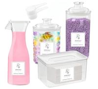 Tefola 4 Pack Clear Acrylic Laundry Detergent Storage Container for Wash Pods, Fragrance Beads, Bleach, Laundry tablets, Include Lids, Laundry Labels, Scoop, Utility Room Storage Solutions